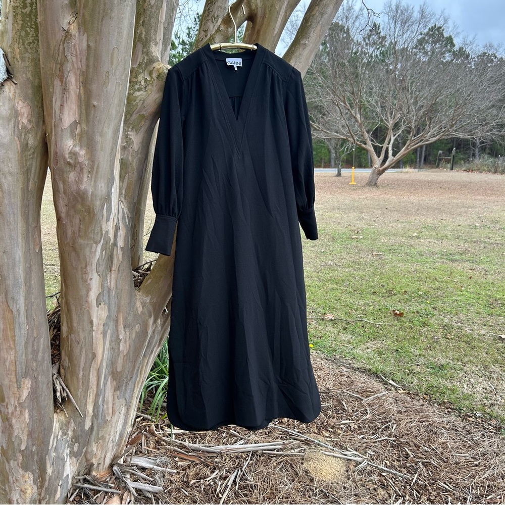 Ganni balloon sleeve crepe midi dress. - Picture 2 of 16